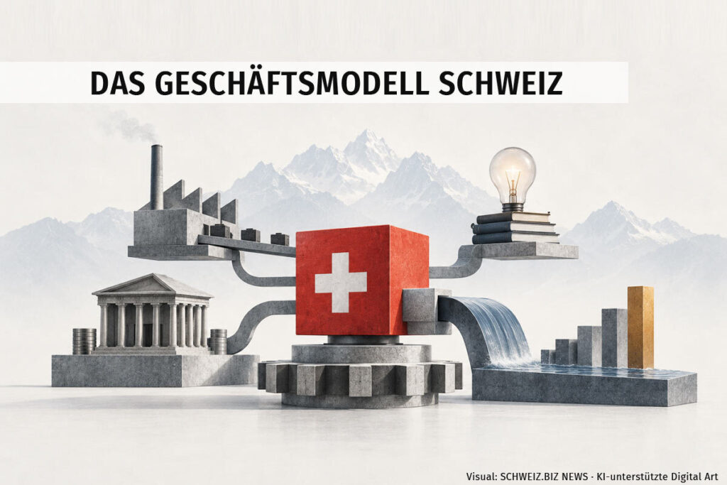 Das Geschäftsmodell Schweiz, Dossier - Visual: SCHWEIZ.BIZ NEWS, KI-unterstützte Digital Art